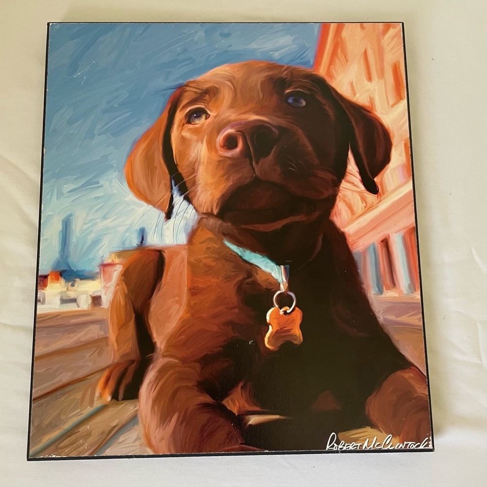 Labrador Lab Puppy Dog Art Print Wood Wall Plaque By Robert McClintock 14” X 12”